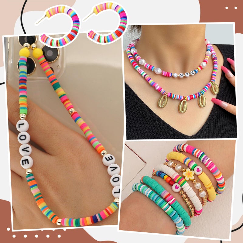 JMUQ 50 Strands Clay Beads  50 Colors Flat Preppy Polymer Clay Heishi Beads with Letter Beads for Friendship Bracelets Jewelry Making Kit  DIY Arts and Crafts - Image 4